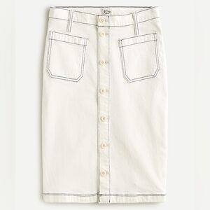 New! J.Crew Sz 29 (8) Denim Button-Front Skirt White Wash-Light Ivory/Navy NWT